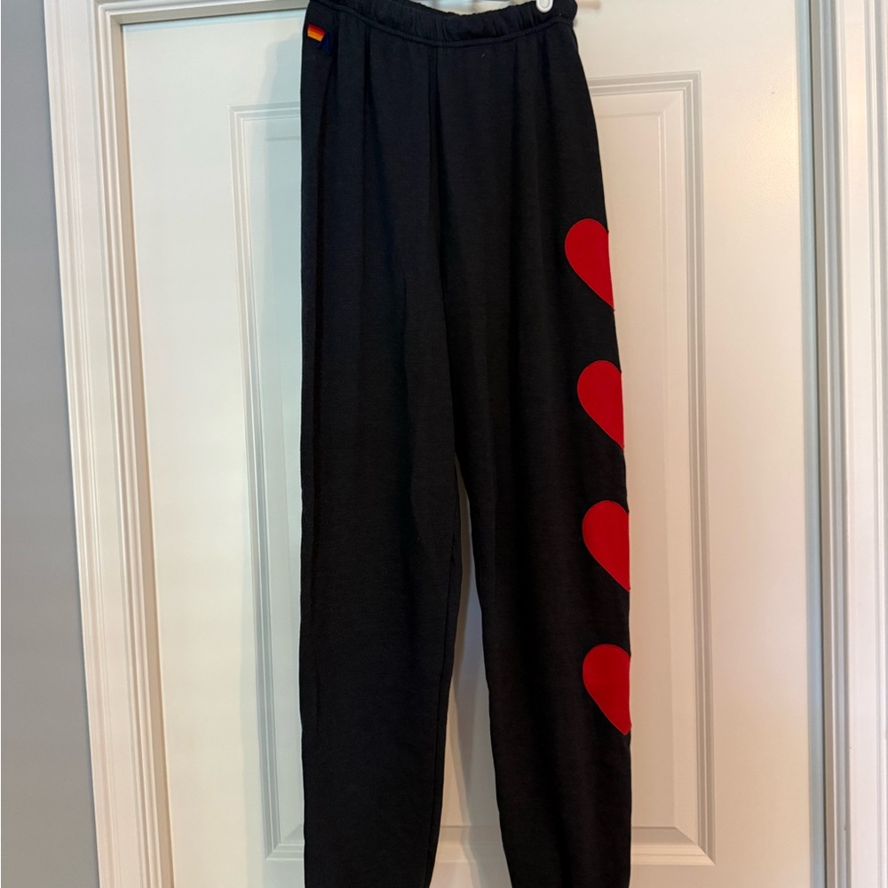 Aviator Nation Super Comfy Grey Sweatpants with Heart Accents